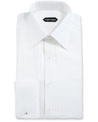 Tom Ford Slim Fit Pliss Plastron Tuxedo Shirt White