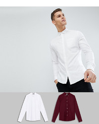ASOS DESIGN Slim Oxford Shirt Multipack In White And Burgundy Save