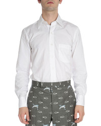 Thom Browne Solid Color Oxford Shirt With Pocket White