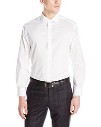 Nick Graham Solid White Cotton Poplin Dress Shirt  Slim Fit  Spread Collar