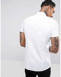 Asos Super Skinny Casual Oxford Shirt With Stretch In White With Button Down Collar