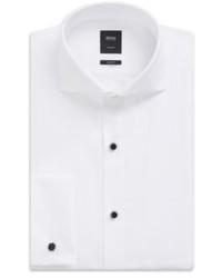 Hugo Boss T Vincento Slim Fit Spread Collar 2 Ply Italian Cotton French Cuff Tuxedo Shirt