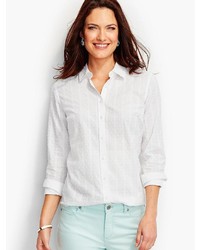 Talbots The Classic Casual Shirt Shadow Stripe Dotted Swiss