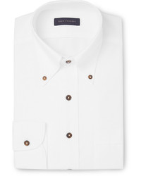 Thom Sweeney White Slim Fit Textured Cotton Oxford Shirt