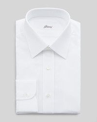 Brioni Tonal Dotted Satin Striped Dress Shirt White