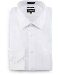 Neiman Marcus Trim Fit Textured Dress Shirt White