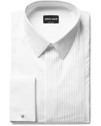 Giorgio Armani White Bib Front Double Cuff Cotton Tuxedo Shirt