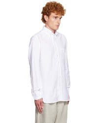 Drake's White Cotton Oxford Shirt