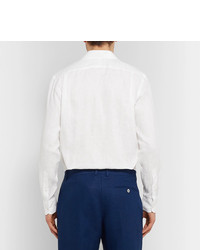 Favourbrook White Cutaway Collar Slub Linen Shirt