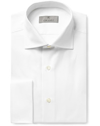 Canali White Double Cuff Cotton Twill Shirt