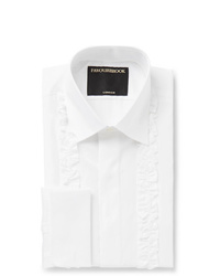 Favourbrook White Double Cuff Ruffled Front Cotton Poplin Tuxedo Shirt
