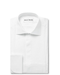 Salle Privée White Mavis Cutaway Collar Bib Front Cotton Poplin Tuxedo Shirt