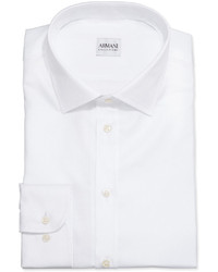 Armani Collezioni White On White Textured Stripe Dress Shirt White