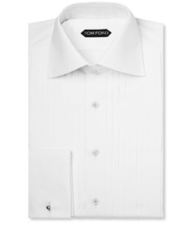 Tom Ford White Pleated Cotton Tuxedo Shirt