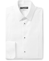 Dolce & Gabbana White Slim Fit Bib Front Cotton Poplin Tuxedo Shirt