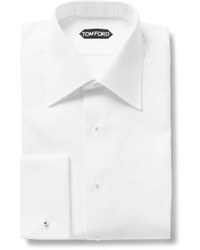 Tom Ford White Slim Fit Bib Front Double Cuff Cotton Tuxedo Shirt