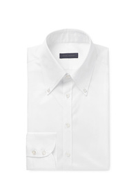 Thom Sweeney White Slim Fit Button Down Collar Cotton Poplin Shirt