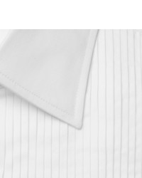 Brunello Cucinelli White Slim Fit Pleated Bib Front Double Cuff Cotton Tuxedo Shirt