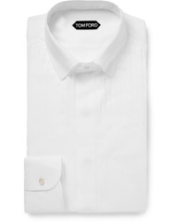 Tom Ford White Slim Fit Pleated Cotton Tuxedo Shirt