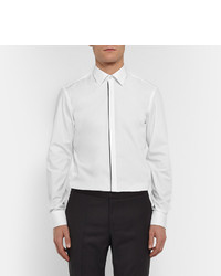 Hugo Boss White Slim Fit Satin Piped Cotton Tuxedo Shirt
