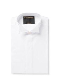 Favourbrook White Slim Fit Wing Collar Double Cuff Cotton Poplin Shirt