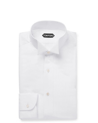 Tom Ford White Slim Fit Wing Collar Pleated Bib Front Cotton Tuxedo Shirt