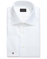 Ermenegildo Zegna Wide Stripe French Cuff Dress Shirt White