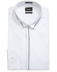 Neiman Marcus Xtrim Fit Regular Finish Contrast Dobby Dress Shirt White