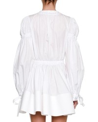Alexander McQueen Blouson Sleeve Tie Waist Minidress White