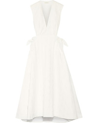DELPOZO Cape Back Cotton Blend Matelass Dress White