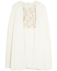 Giambattista Valli Convertible Guipure Lace Paneled Crepe Dress White