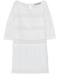 Heidi Klein Crochet Trimmed Cotton Crepon Mini Dress White