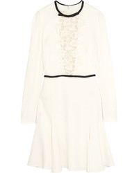 Giambattista Valli Guipure Lace Paneled Crepe Mini Dress Ivory