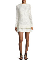 See by Chloe Long Sleeve Tiered Pointelle Mini Dress Off White