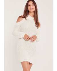Missguided Cold Shoulder Chunky Stitch Mini Dress White