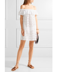 Tory Burch Off The Shoulder Broderie Anglaise Cotton Mini Dress White