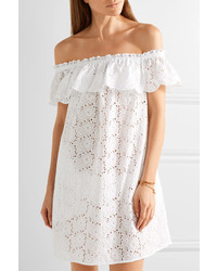 Tory Burch Off The Shoulder Broderie Anglaise Cotton Mini Dress White