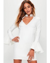 Missguided Petite White Frill Sleeve Choker Neck Dress