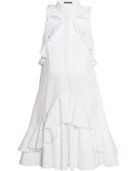 Alexander McQueen Ruffled Piqu Trimmed Cotton Jacquard Dress White