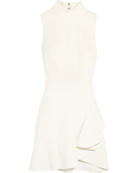 Elie Saab Ruffled Stretch Crepe Turtleneck Mini Dress Off White