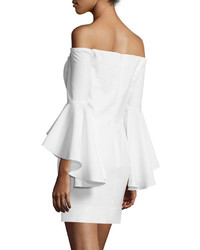 Milly Selena Short Italian Cady Dress Wcascades Sleeves White