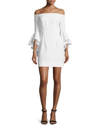 Milly Selena Short Italian Cady Dress Wcascades Sleeves White