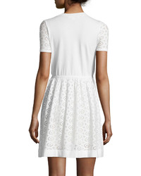 See by Chloe Short Sleeve Perforated Dress Ivory