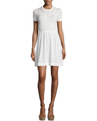 See by Chloe Short Sleeve Perforated Dress Ivory