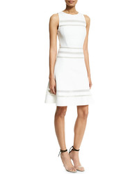 Carolina Herrera Sleeveless Day Dress Wmesh Inset White