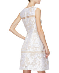 Lela Rose Sleeveless Sheer Inset Mini Dress Ivory