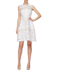 Lela Rose Sleeveless Sheer Inset Mini Dress Ivory