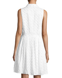 Neiman Marcus Sleeveless Square Dot A Line Dress White