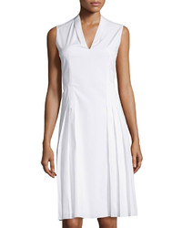 T Tahari Sleeveless Stretch Cotton A Line Dress White