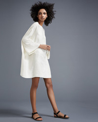 The Row Tharpe Charmeuse Long Sleeve Minidress Off White